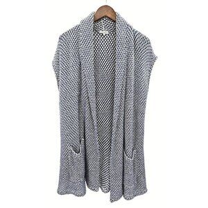 Splendid Chunky Knit Cardigan Duster Vest Sz L Blue Pockets Crochet Sleeveless